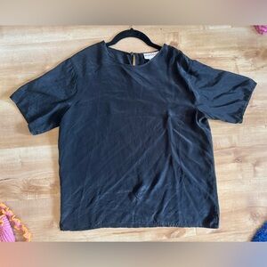 Vintage Black Satin 100% Silk Boxy T-Shirt